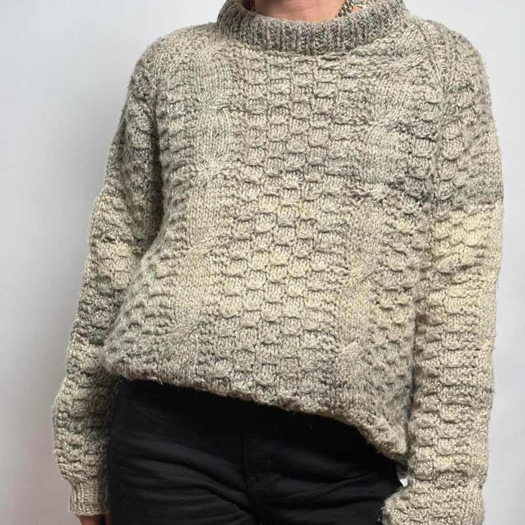 Gray Gradient Cable Knit Mock Neck Sweater - Fits Large