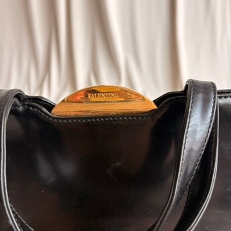 Vintage Valentino 80s Black Patent Leather Bag w/ Gold Clasp
