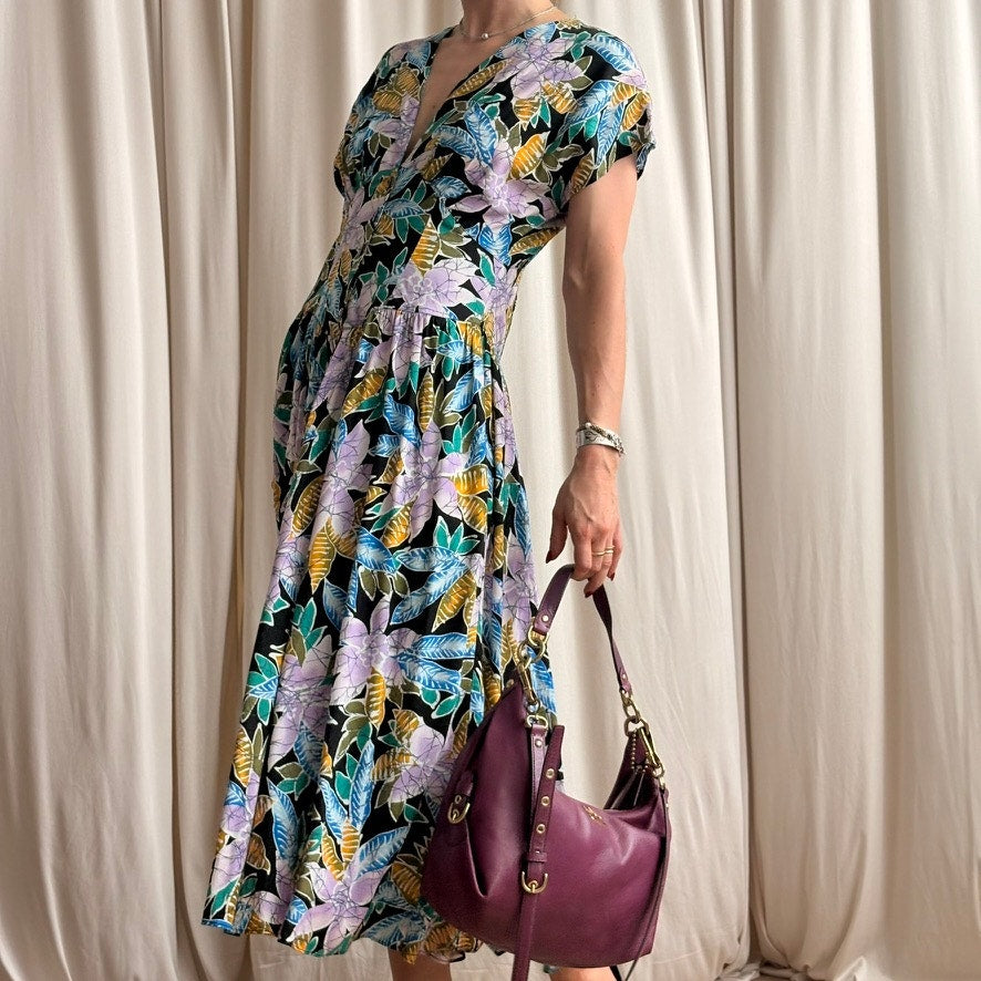 Milanzo Tropical Floral Shirt Dress - 80s/90s - Size 9/10 (Fits S)