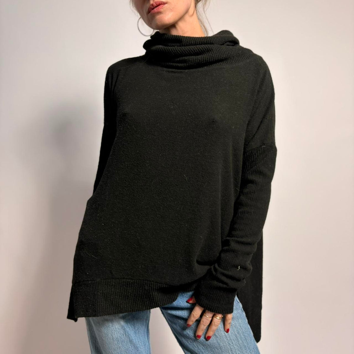 Sweet Romeo Black Cowl Neck Sweater - Oversized, Size Medium