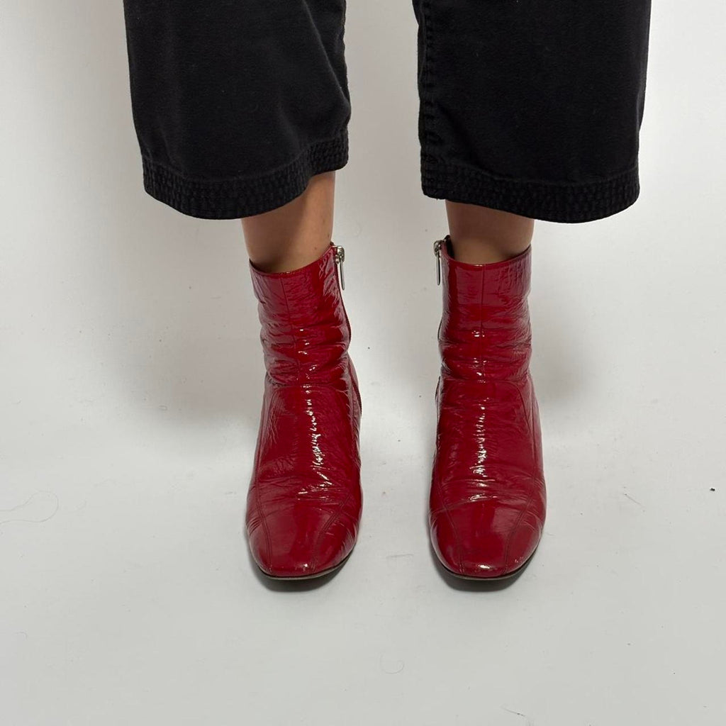 Rachel Comey Red Patent Leather Ankle Boots • Block Heel - size 38
