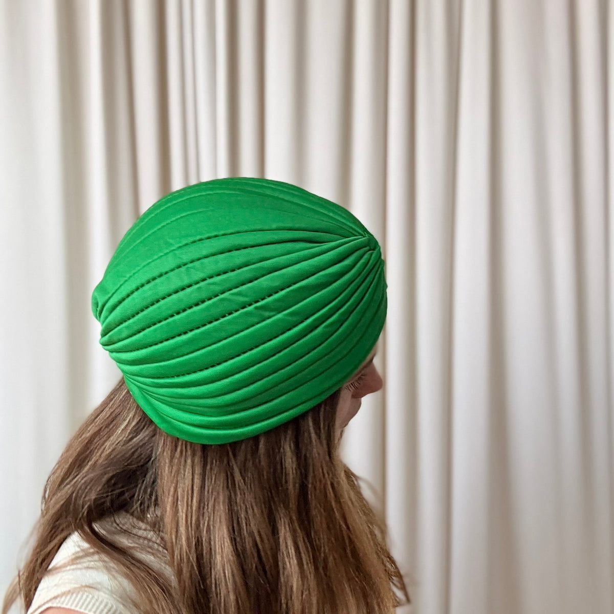 Green Pleated Turban Headband - Vibrant, Vintage