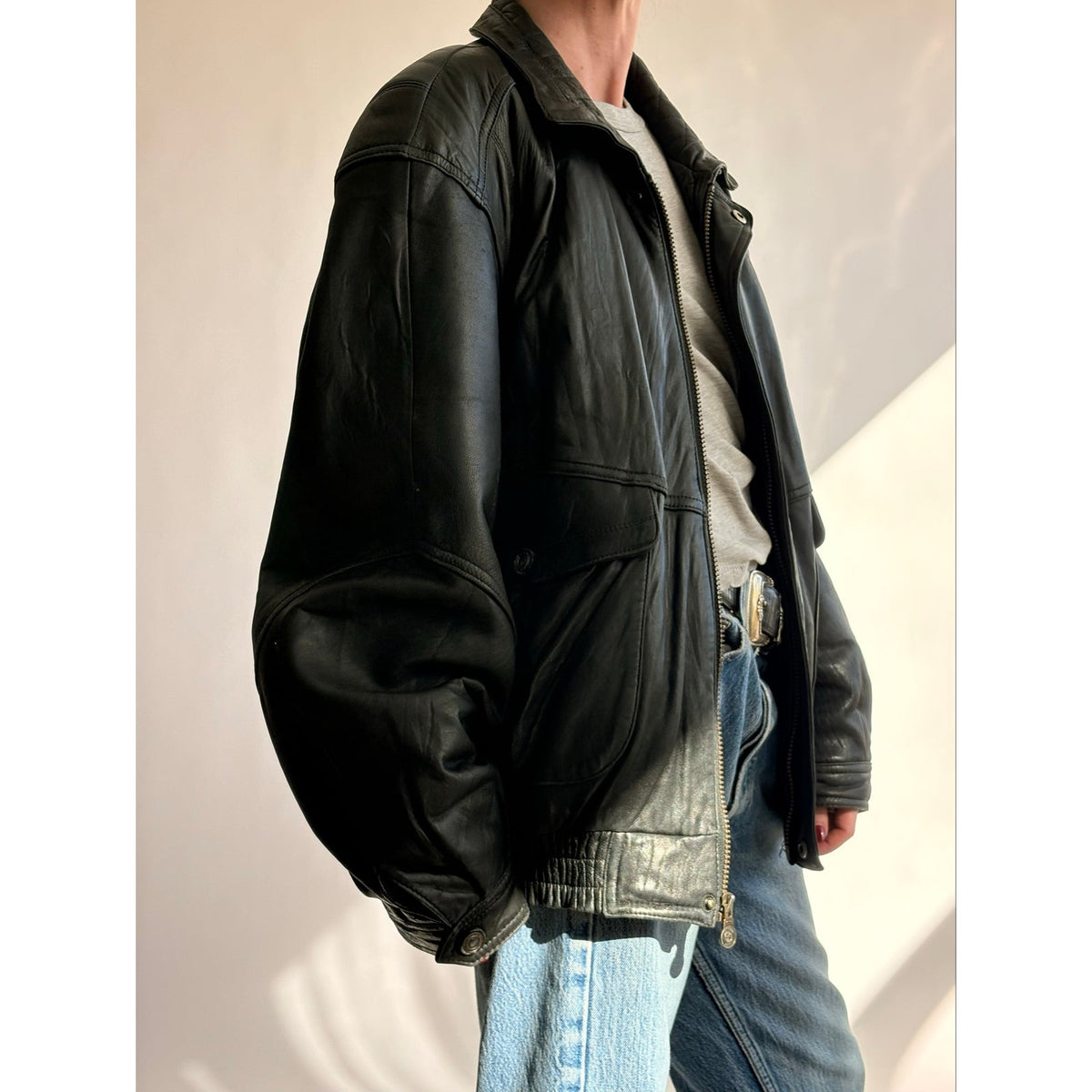 Vintage 1980s Members Only Black Leather Bomber Jacket