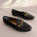Vintage Joan & David Black Patent Leather Loafers - Gold Chain Hardware