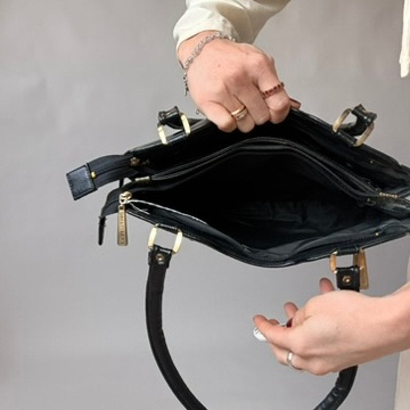 Vintage Ambassador Black Leather Bag - Gold Hardware, 90s