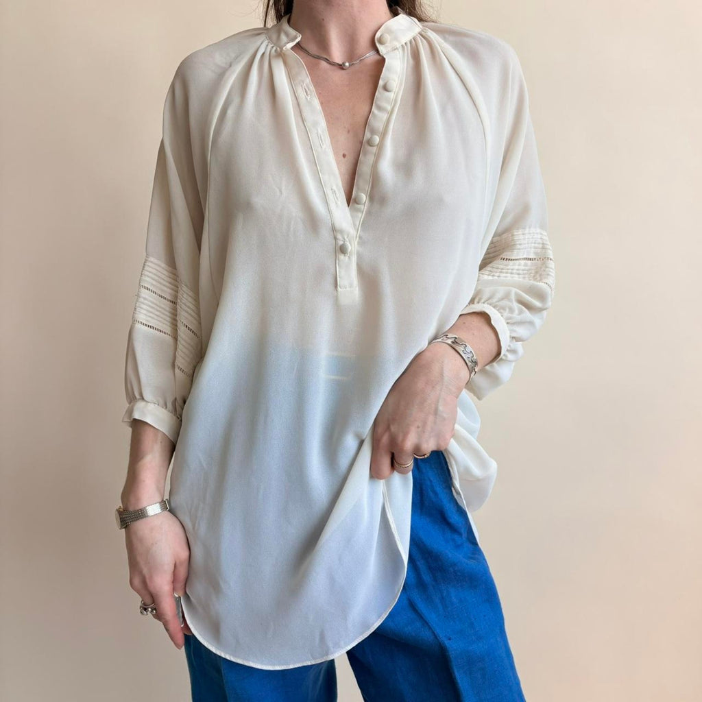 Lloyd Williams Sheer Balloon Sleeve Top - White, Size Small