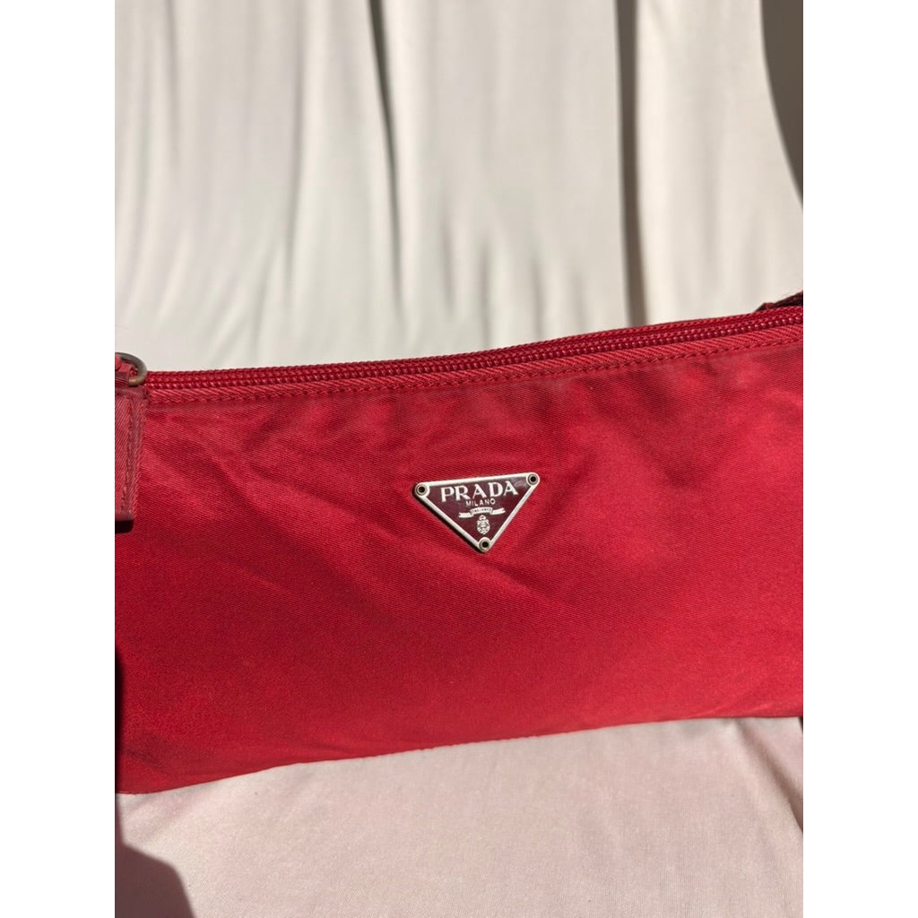 Vintage Prada Red Tessuto Nylon Pochette Bag