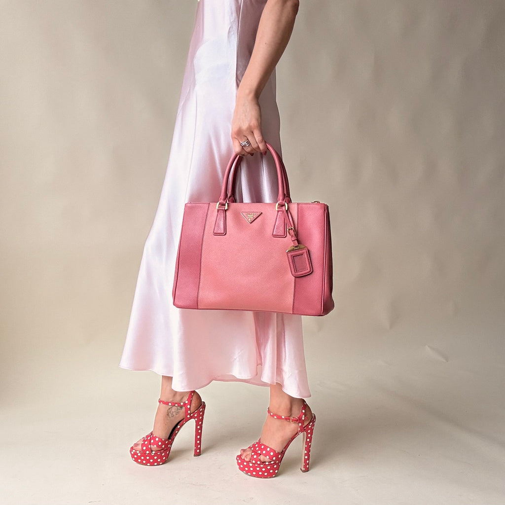 Authentic Prada Galleria Tote Saffiano Lux Leather Bi-Color Pink Double-Zip COA