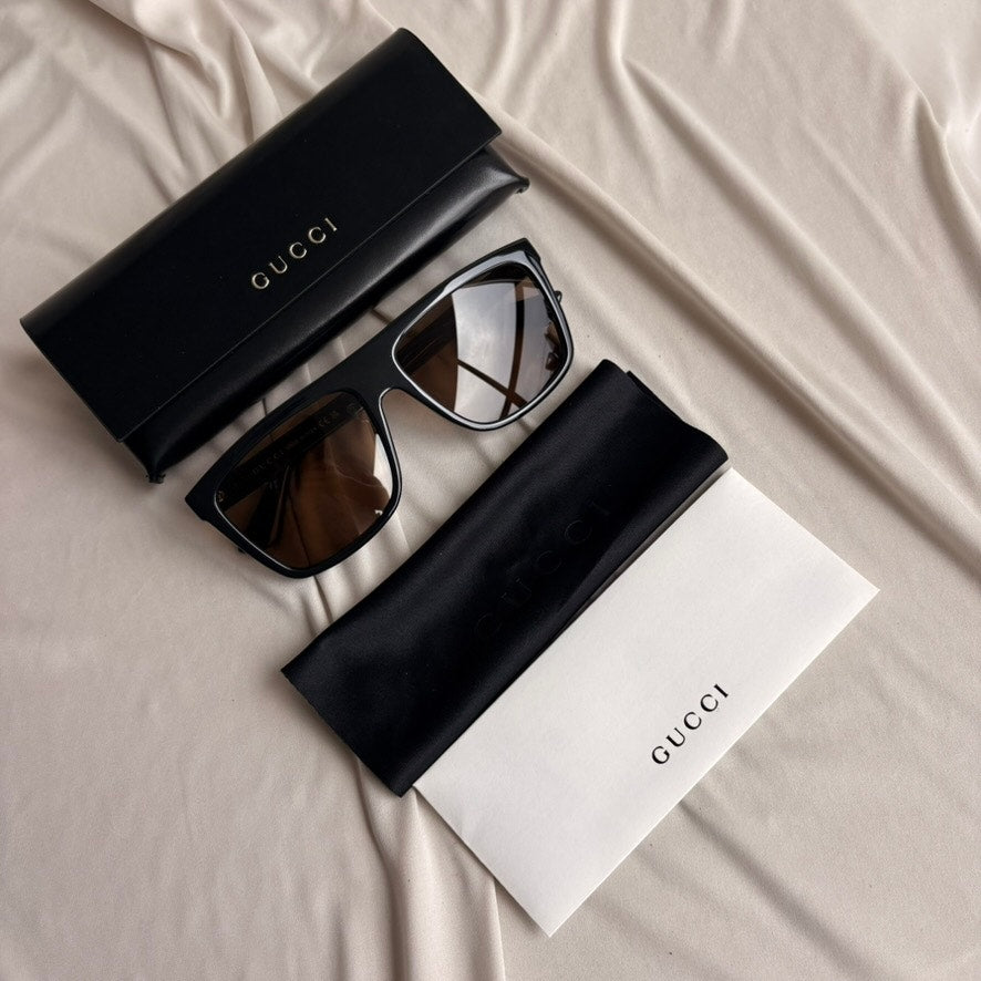 Gucci GG0748S Rectangular Sunglasses - Gold Frame, Brown Polarized Lenses