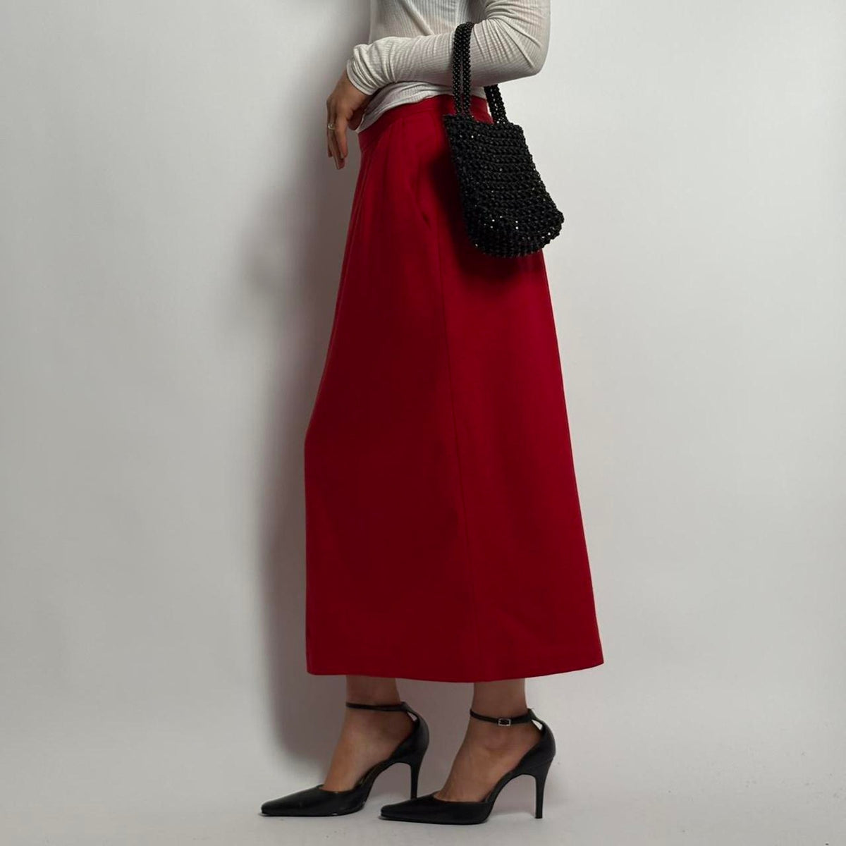 Vintage Lodge Classics Wool Red Midi Skirt - Size 12