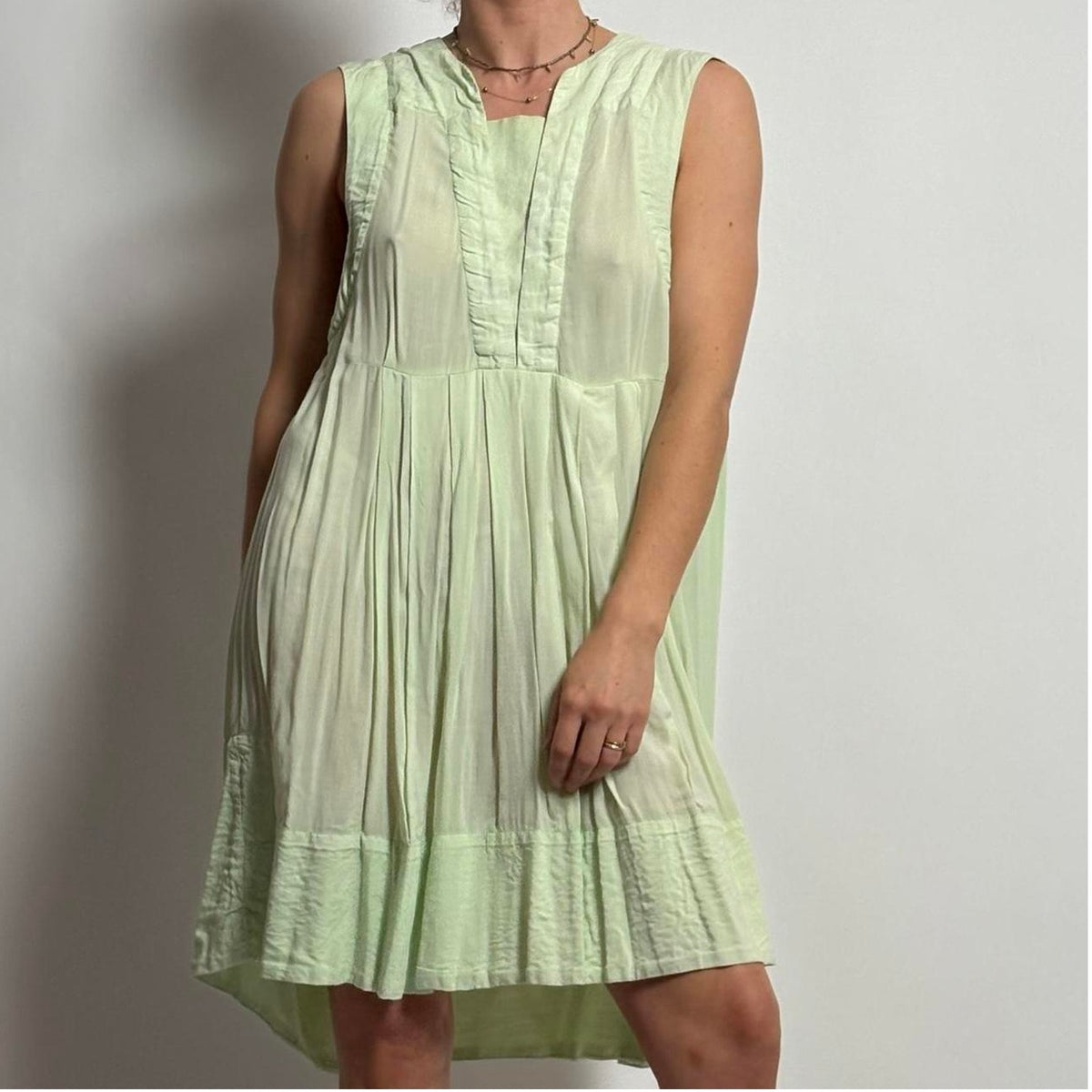 Tambourine Seafoam Green Pleated Dress - Sleeveless, Cotton, XS (Fits M/L)