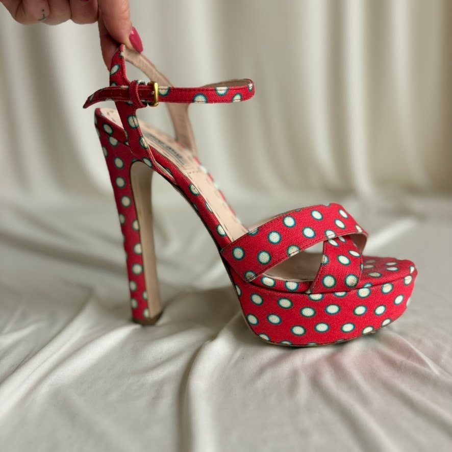 Miu Miu Polka-Dot Canvas Platform Sandals - 2010 SS Collection, EU 37/US 7