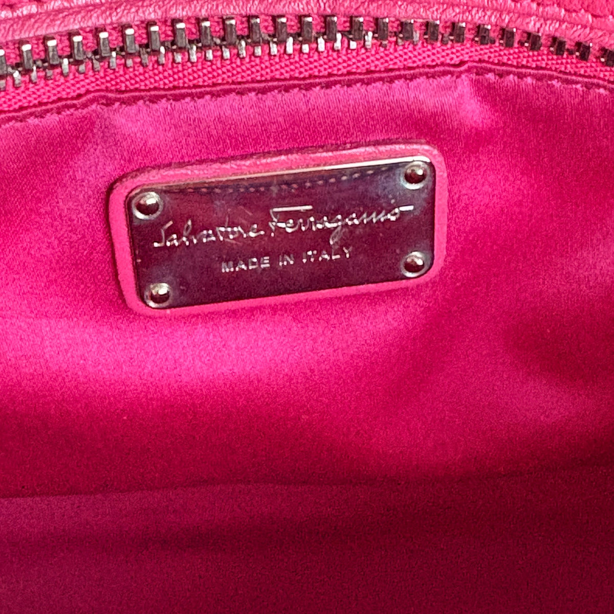 Salvatore Ferragamo Verve Pink Woven Satin Tote