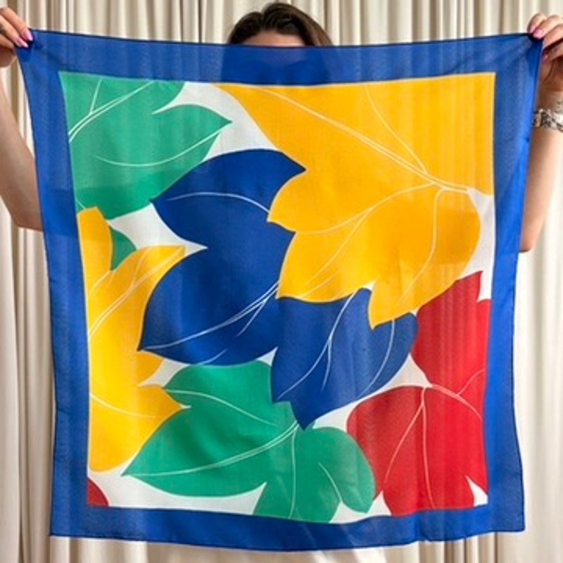 Primary Color Tropical Scarf - Blue/Red/Yellow/Green, 29"x29"