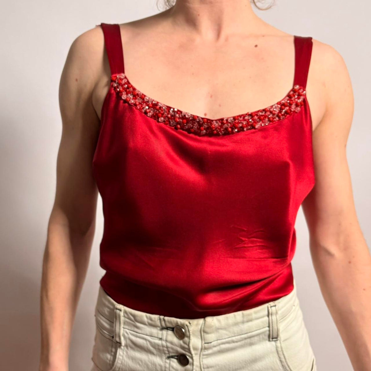 Vintage Kate Hill Red Beaded Silk Tank - Size 4