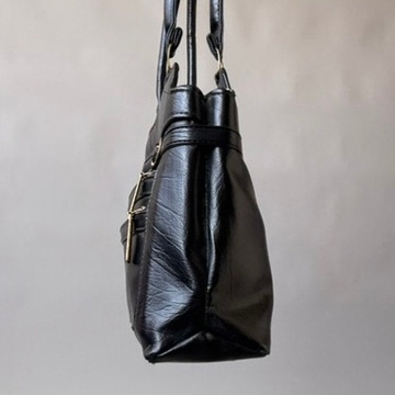 Vintage Ambassador Black Leather Bag - Gold Hardware, 90s