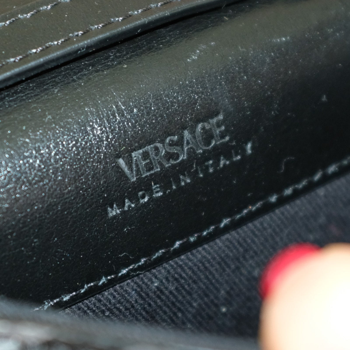 Versace La Greca Signature Crossbody Phone Pouch Leather Black Gray