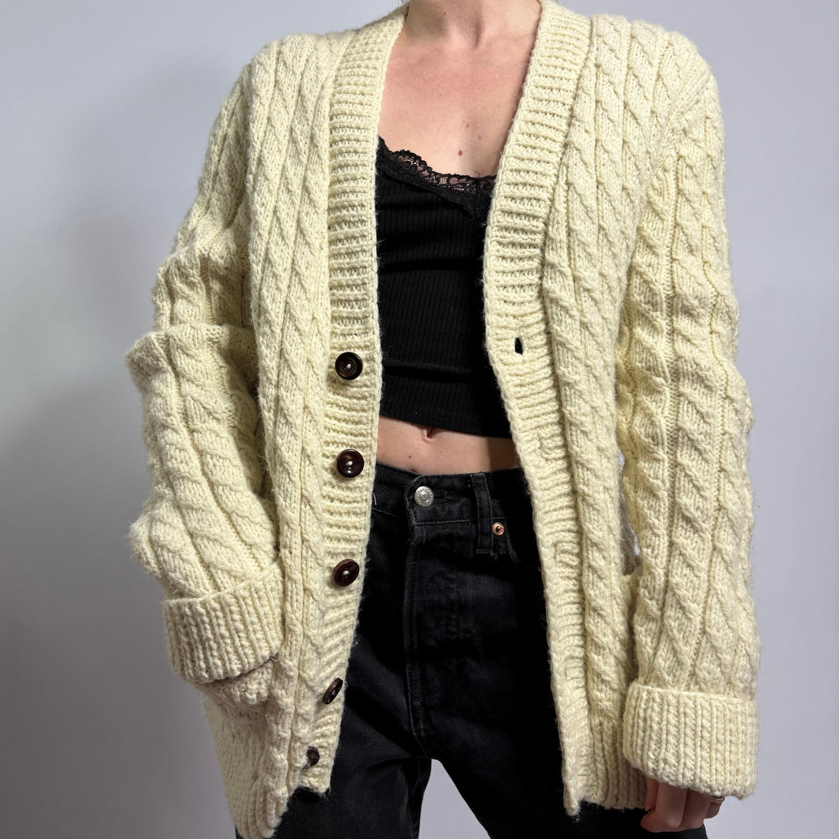Fisherman's Cable Knit Cardigan - Cream