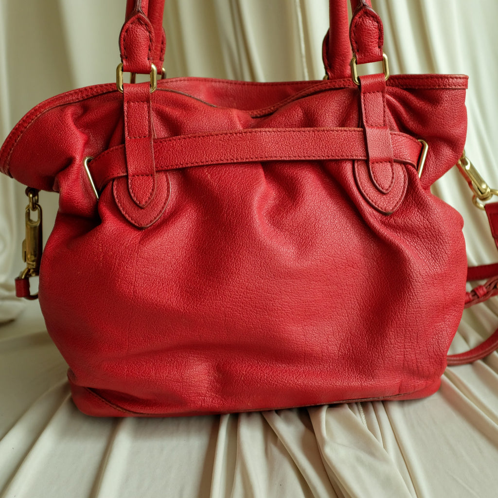 Burberry Red Leather Hobo - Gold Hardware, Crossbody, Made in Italy