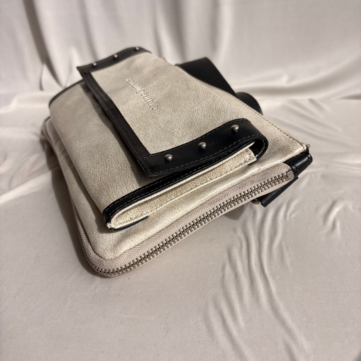 Vintage Jean Paul Gaultier Cream & Black Studded Belted Crossbody Bag