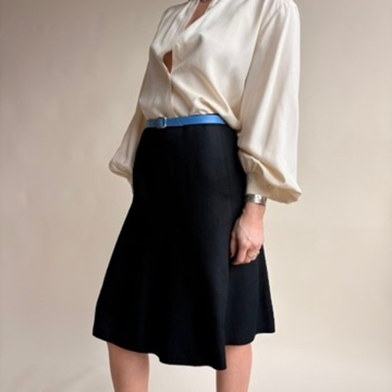 Loft Black A-Line Skirt - Knee Length, Cotton Blend, Size 0