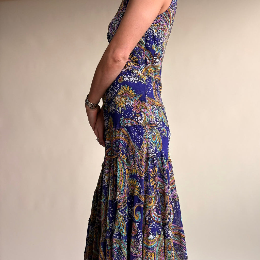 Jones New York Purple Paisley Maxi Dress - Boho, V-Neck, Size 8