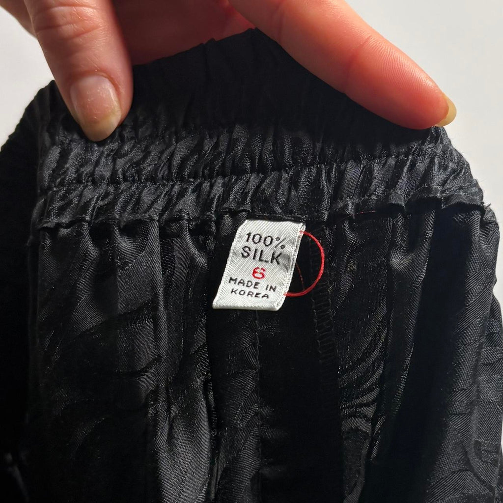 Vintage Silk Black Midi Skirt - small