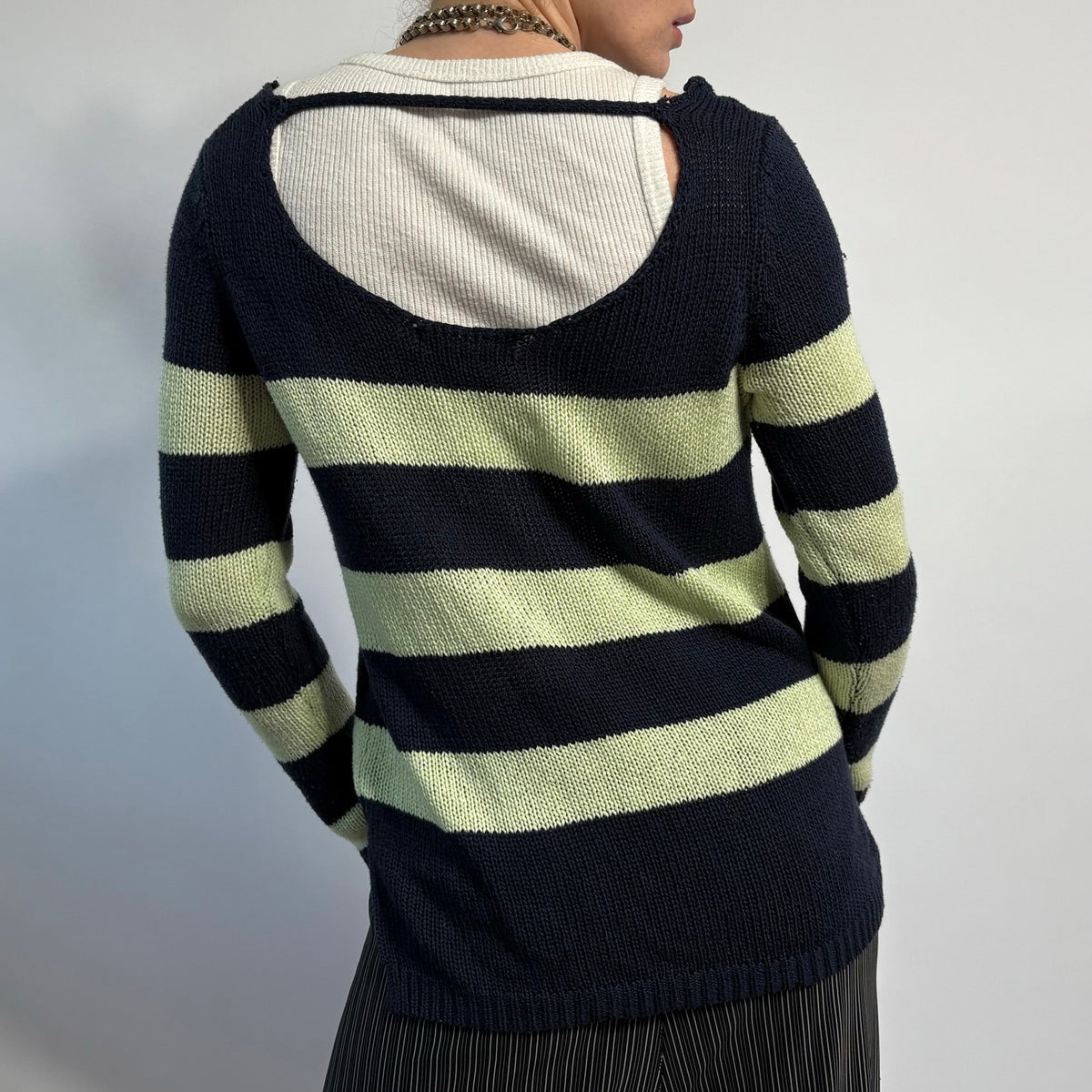Olive & Oak Striped Open Back Sweater - Size Small
