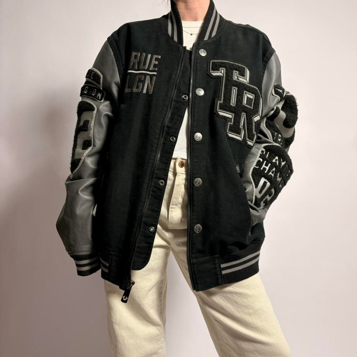 True Religion Varsity Jacket - Black/Grey, Size XL
