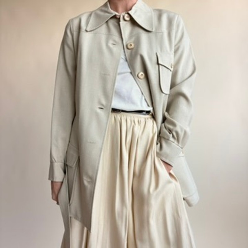 Larry Levine New York Tan Belted Field Jacket - Lightweight Cropped Trench, Pockets, Size Small