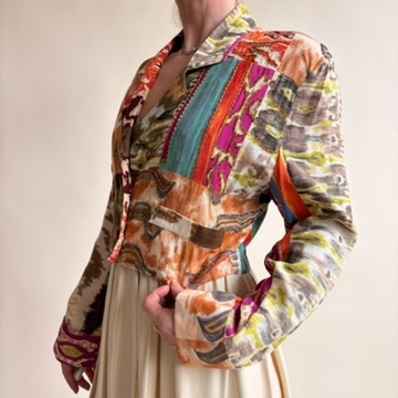 The Icing Patchwork Jacket - Tapestry, Beaded, Crop, 80s/90s, Size Small