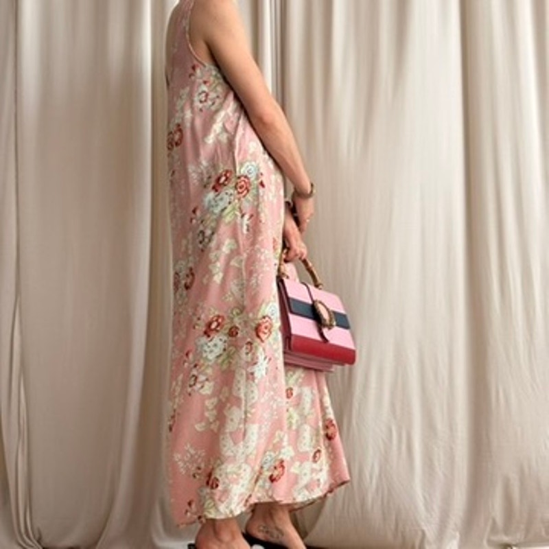 Gail Garner Slip Dress - Pink Floral, 90s - Size Large