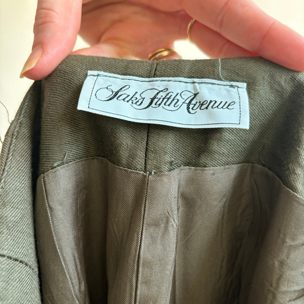 Saks Fifth Avenue Olive Green Linen Trousers - High Waisted, Pleated, Cropped