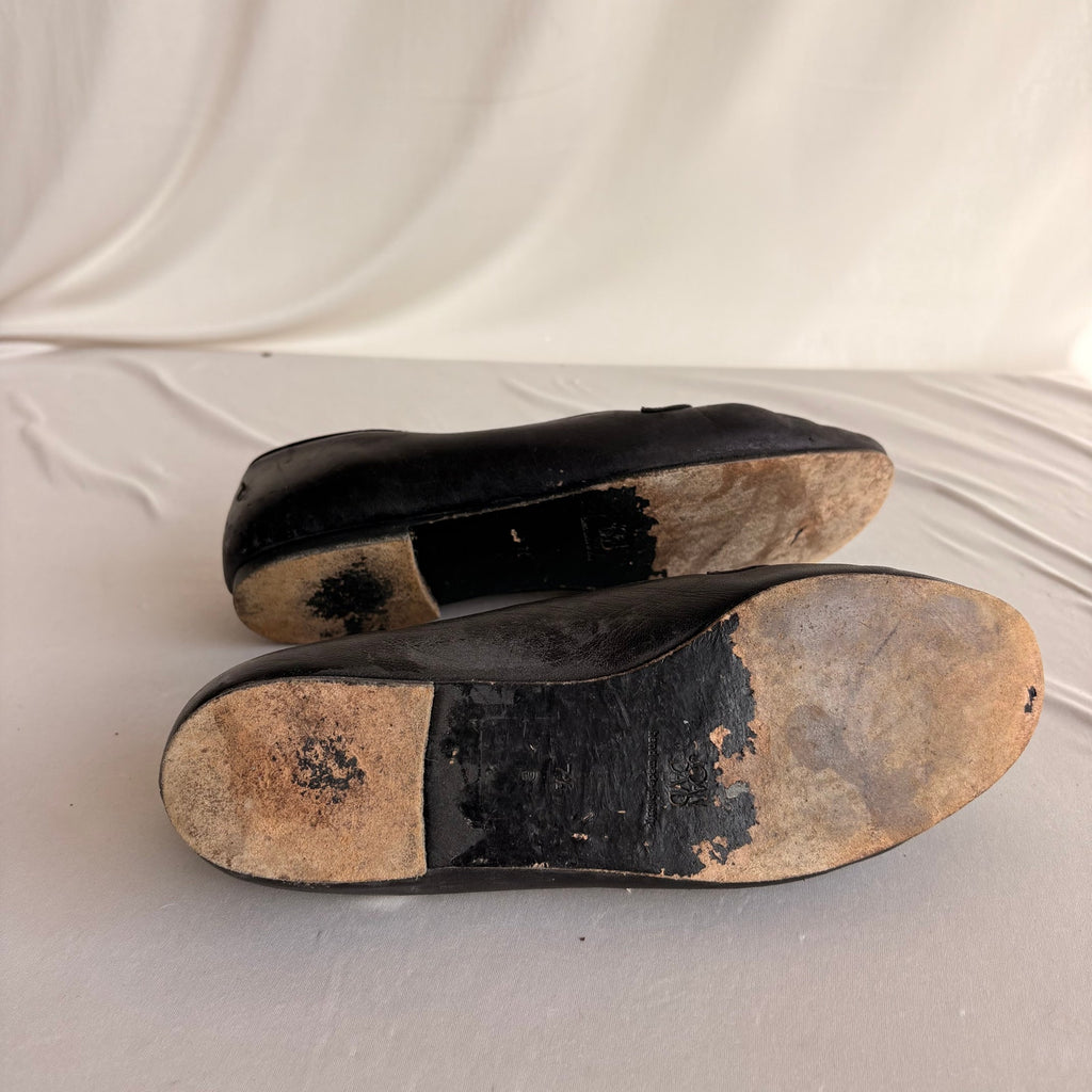 Vintage Joan & David Black Leather Loafers - Gold Gancini Hardware, Square Toe