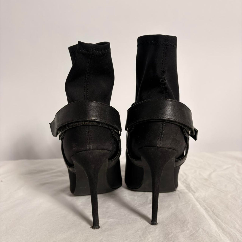 Black Ribbon Sock Boots - Size 8