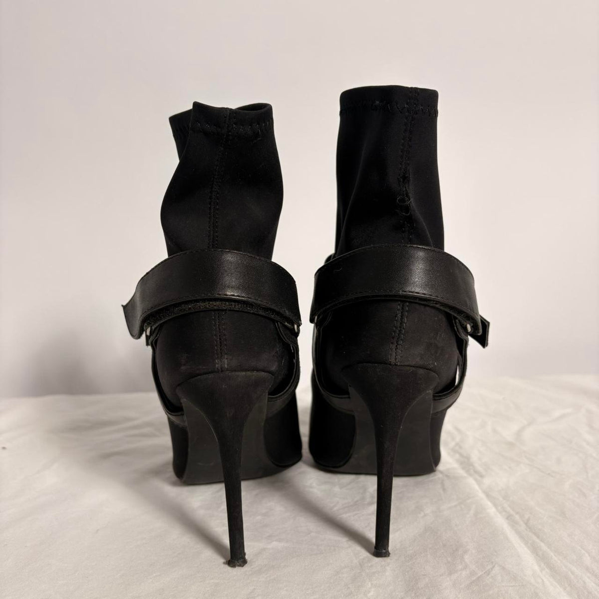 Black Ribbon Sock Boots - Size 8