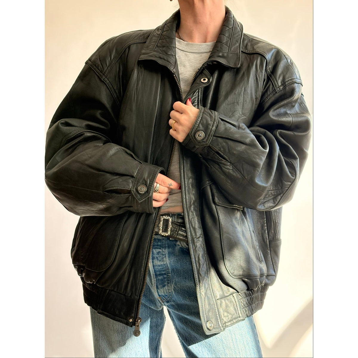 Vintage 1980s Members Only Black Leather Bomber Jacket