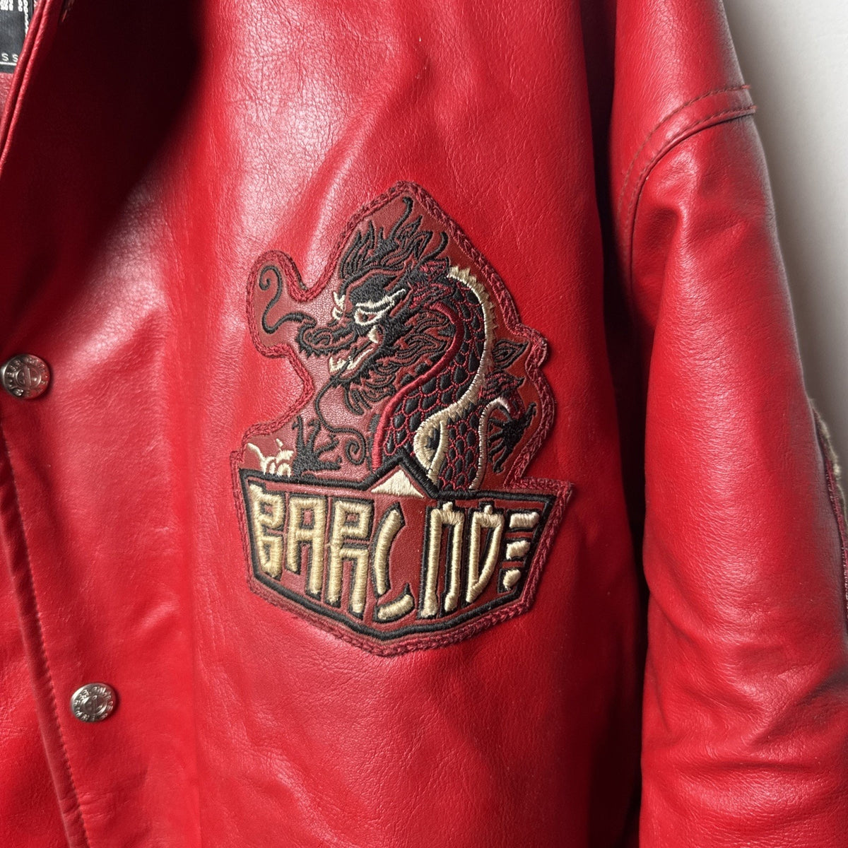 Vintage Barcode Moto Leather Jacket Mens XL Oriental Dragons