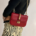 Valentino Garavani Glam Lock Rock Stud Red Shoulder Bag
