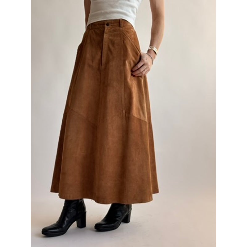 Vintage Bergdorf Goodman Light Brown Suede A-Line Maxi Skirt