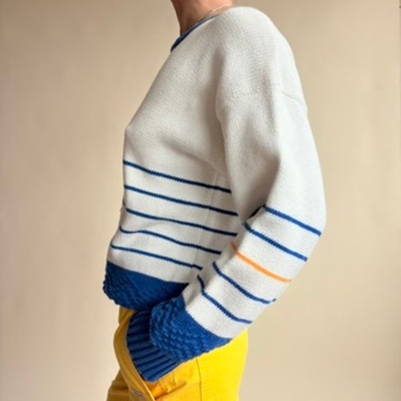 Davison's Bermuda Nautical Sweater - Blue & White Stripe, Anchor Patch, Size M