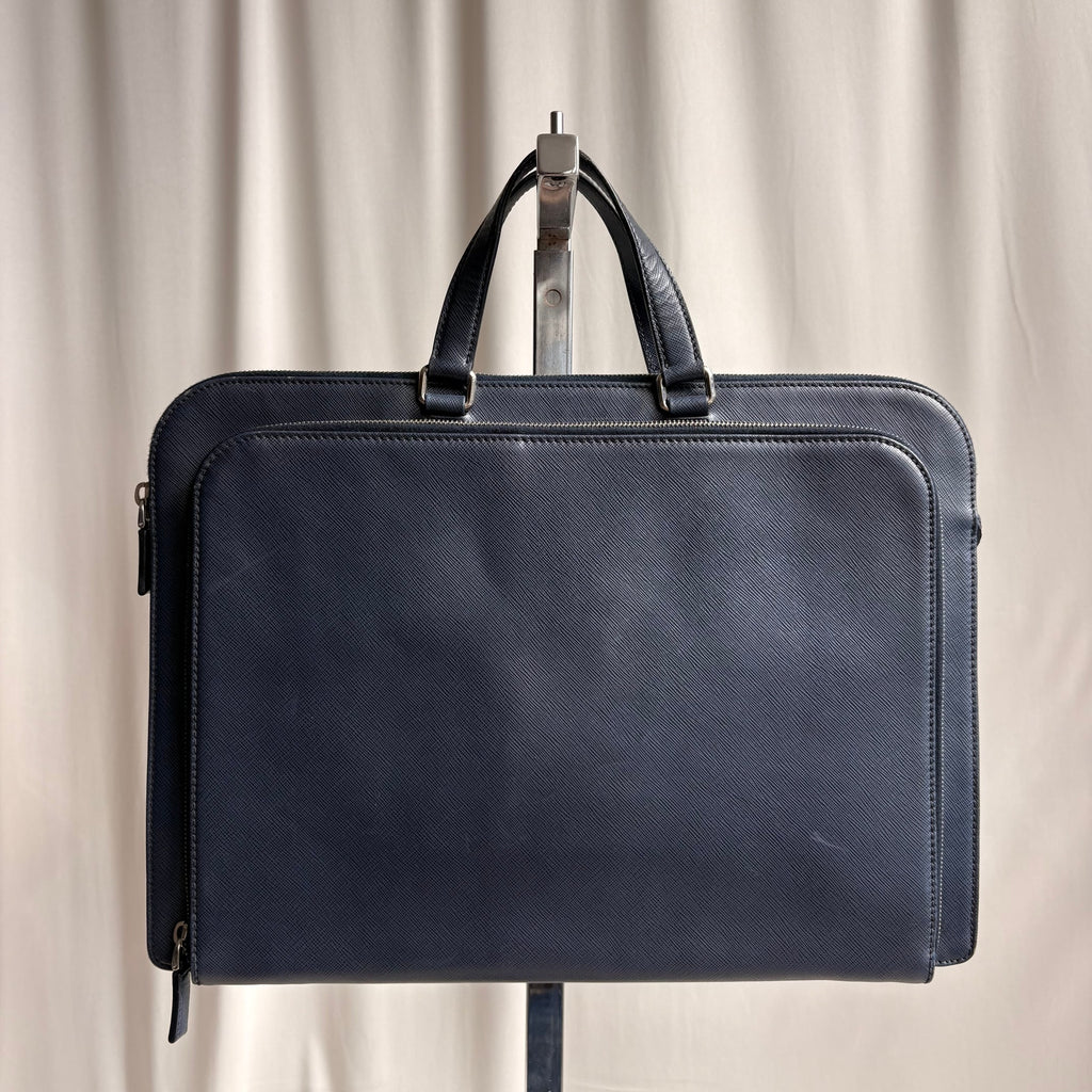 Prada Saffiano Leather Briefcase Bag - Dark Navy Blue