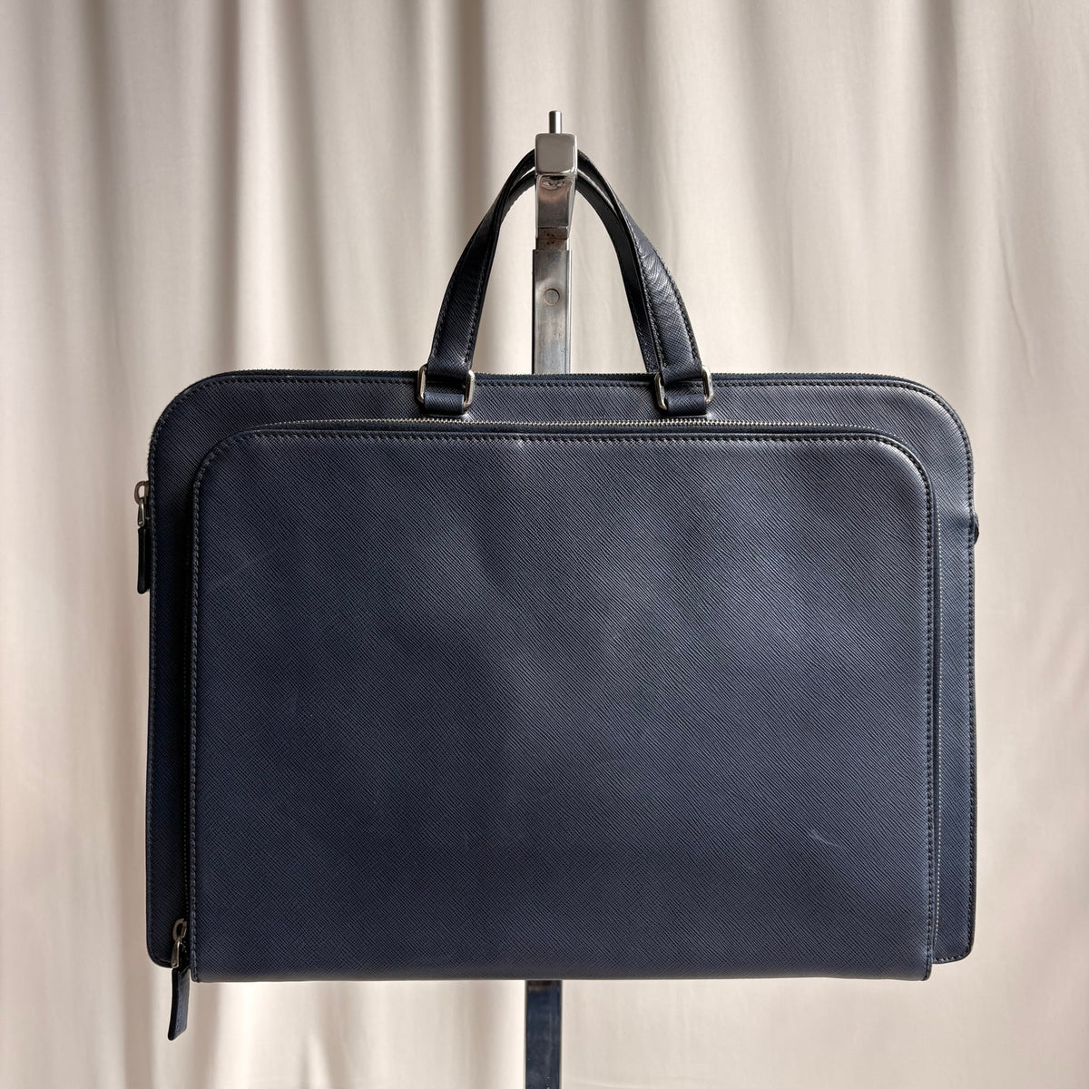 Prada Saffiano Leather Briefcase Bag - Dark Navy Blue