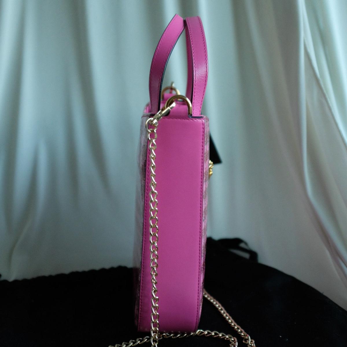 Versace La Medusa Calfskin Vinyl Mini Houndstooth Tote Bag Pink Multicolor Bag