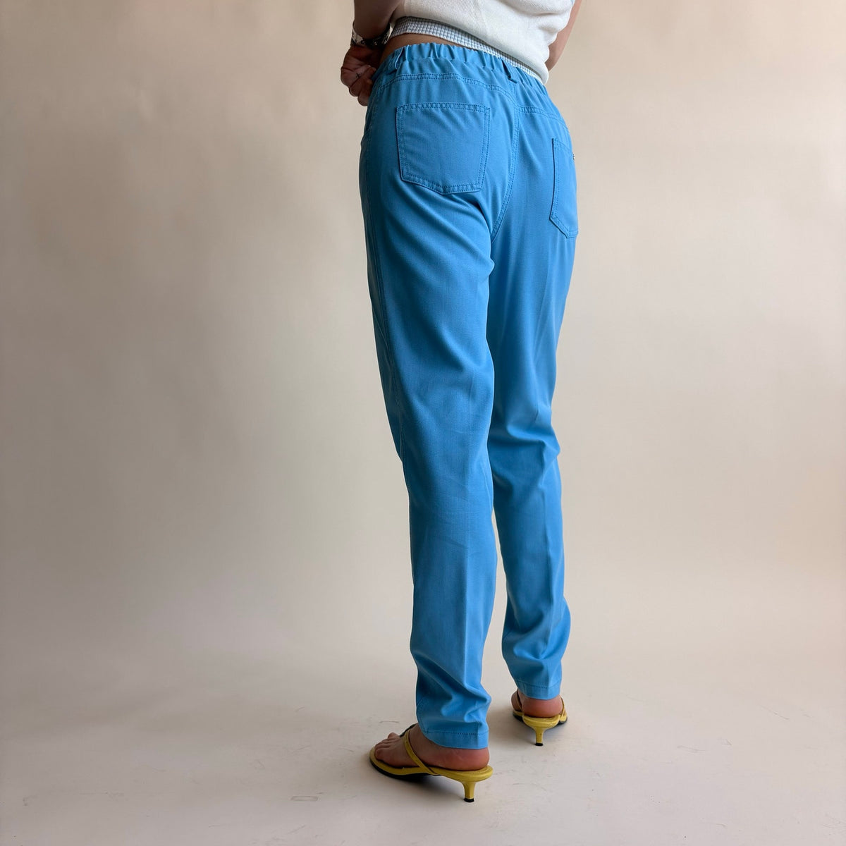 Iman Azure Blue Stretch Trousers - Slim Fit, Size Small