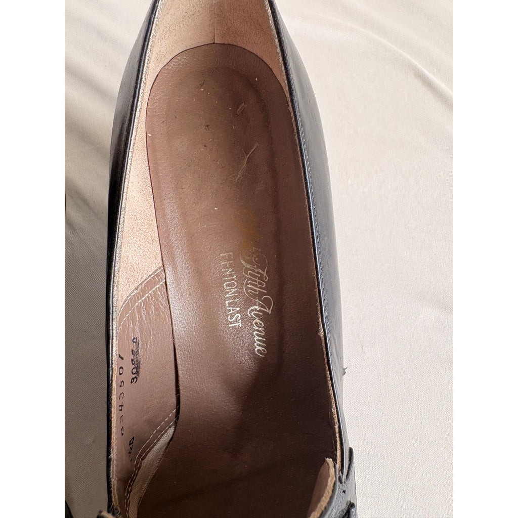 Vintage Saks Fifth Ave Black Leather Heeled Loafers - Block Heel, Square Toe