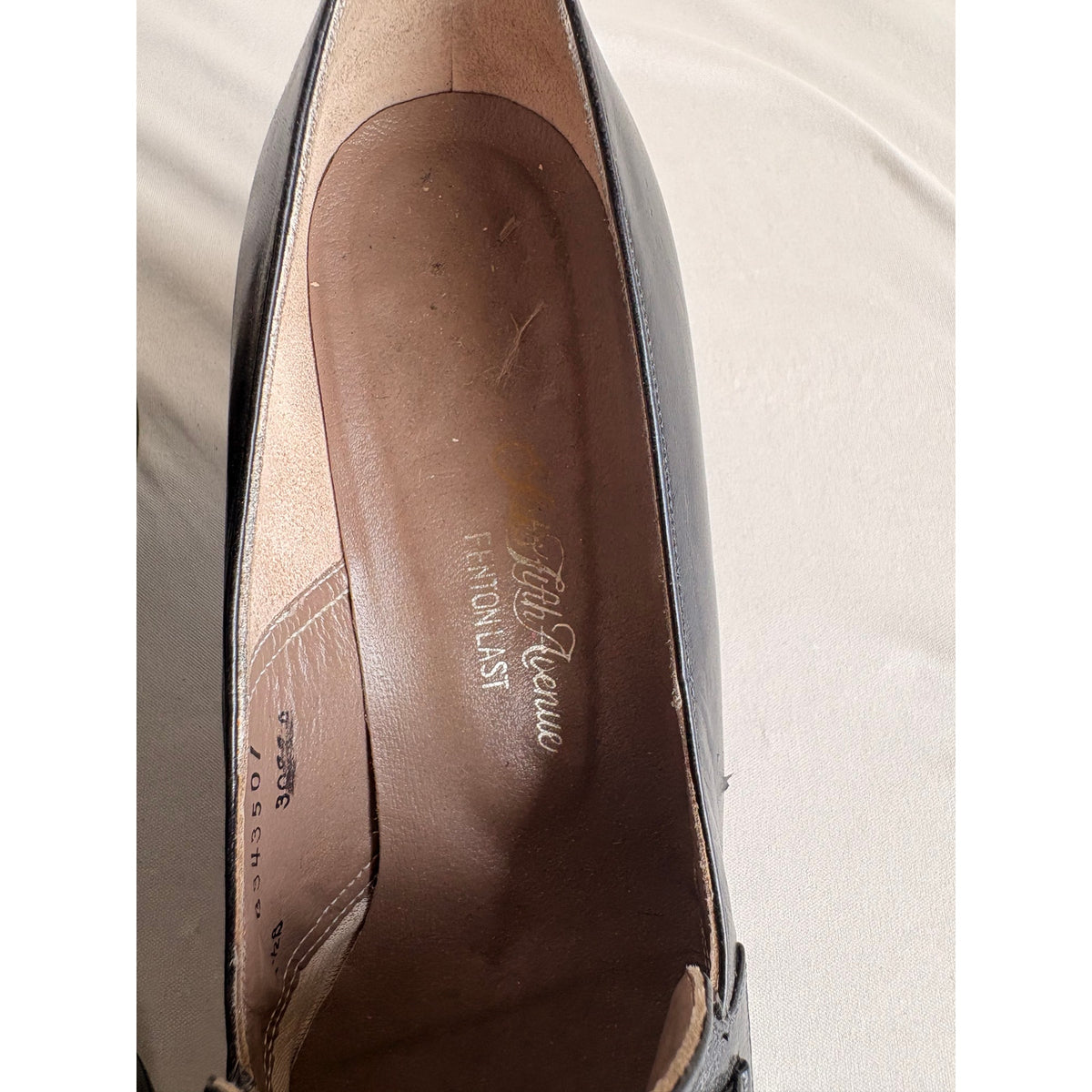 Vintage Saks Fifth Ave Black Leather Heeled Loafers - Block Heel, Square Toe