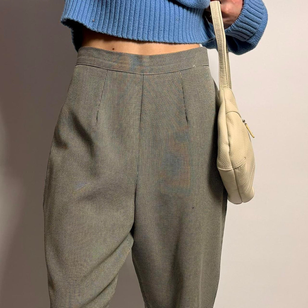 Vintage Gingham Trousers - Black & White (Fits Small)