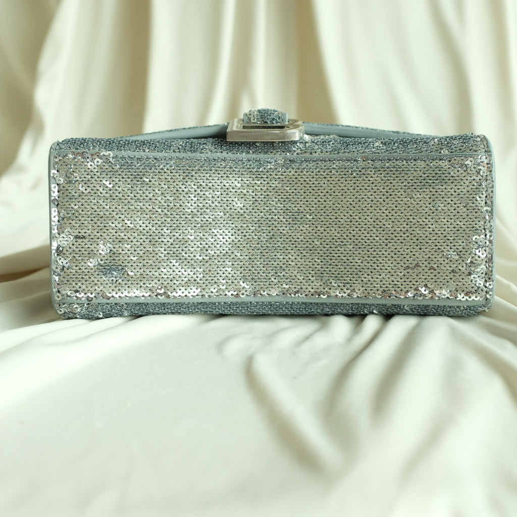 Balenciaga Hourglass Mini Sequin Bag - Silver, Calf Leather, NWT