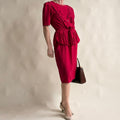 South Bay Vintage Red Wrap Peplum Dress - Pleated Detail, Tie Waist